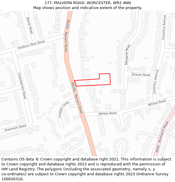 177, MALVERN ROAD, WORCESTER, WR2 4NN: Location map and indicative extent of plot