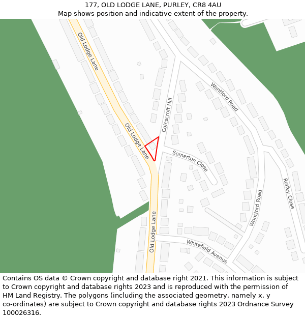 177, OLD LODGE LANE, PURLEY, CR8 4AU: Location map and indicative extent of plot