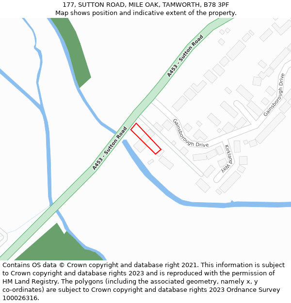 177, SUTTON ROAD, MILE OAK, TAMWORTH, B78 3PF: Location map and indicative extent of plot