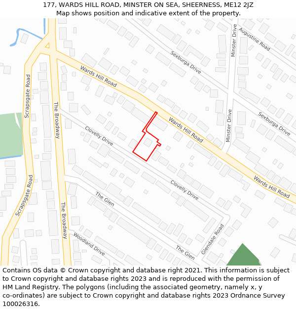 177, WARDS HILL ROAD, MINSTER ON SEA, SHEERNESS, ME12 2JZ: Location map and indicative extent of plot