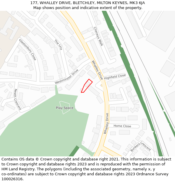 177, WHALLEY DRIVE, BLETCHLEY, MILTON KEYNES, MK3 6JA: Location map and indicative extent of plot