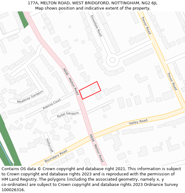 177A, MELTON ROAD, WEST BRIDGFORD, NOTTINGHAM, NG2 6JL: Location map and indicative extent of plot