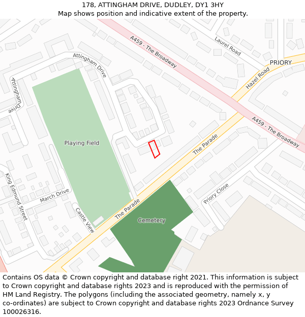 178, ATTINGHAM DRIVE, DUDLEY, DY1 3HY: Location map and indicative extent of plot