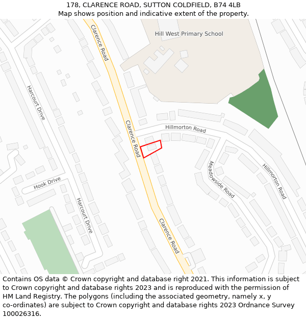 178, CLARENCE ROAD, SUTTON COLDFIELD, B74 4LB: Location map and indicative extent of plot