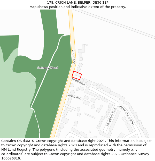 178, CRICH LANE, BELPER, DE56 1EP: Location map and indicative extent of plot