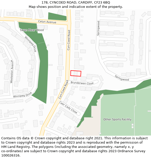 178, CYNCOED ROAD, CARDIFF, CF23 6BQ: Location map and indicative extent of plot