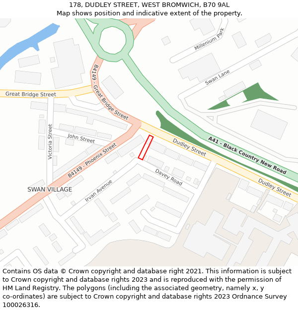 178, DUDLEY STREET, WEST BROMWICH, B70 9AL: Location map and indicative extent of plot