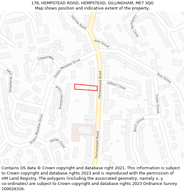 178, HEMPSTEAD ROAD, HEMPSTEAD, GILLINGHAM, ME7 3QG: Location map and indicative extent of plot