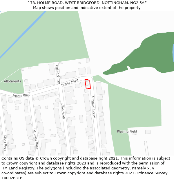 178, HOLME ROAD, WEST BRIDGFORD, NOTTINGHAM, NG2 5AF: Location map and indicative extent of plot