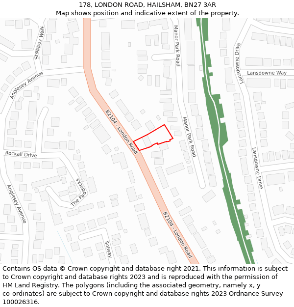 178, LONDON ROAD, HAILSHAM, BN27 3AR: Location map and indicative extent of plot