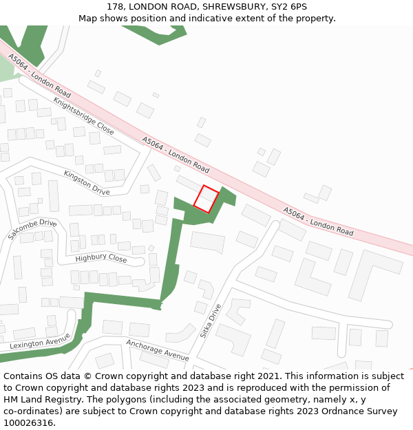 178, LONDON ROAD, SHREWSBURY, SY2 6PS: Location map and indicative extent of plot