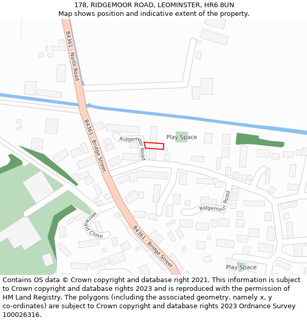178, RIDGEMOOR ROAD, LEOMINSTER, HR6 8UN: Location map and indicative extent of plot