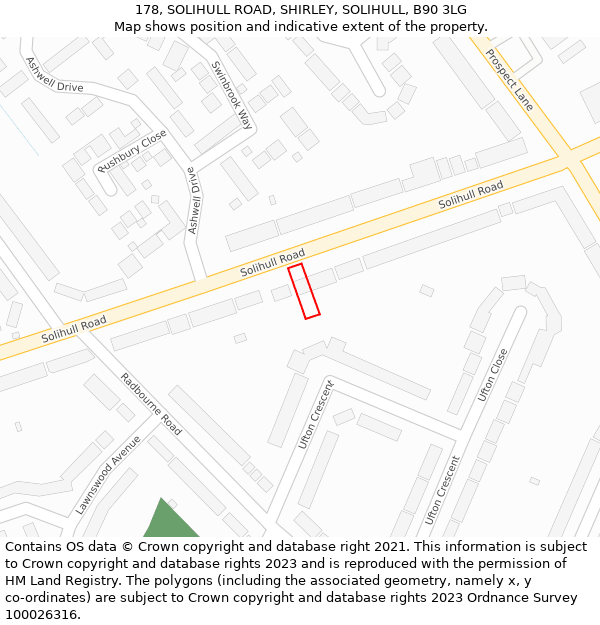 178, SOLIHULL ROAD, SHIRLEY, SOLIHULL, B90 3LG: Location map and indicative extent of plot