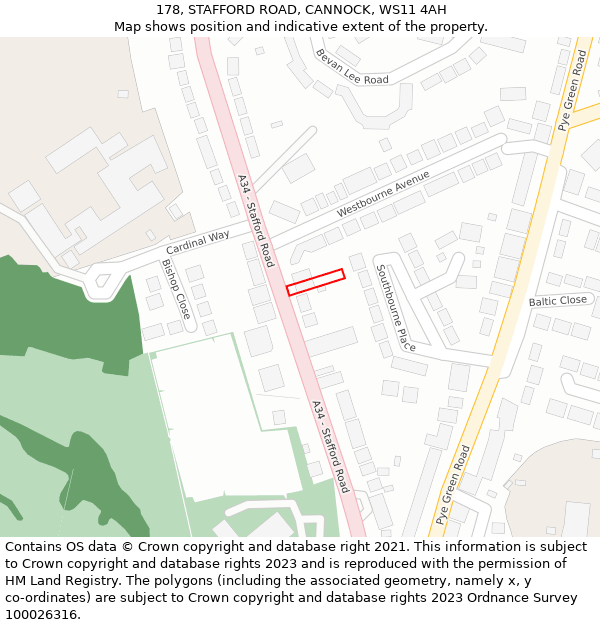178, STAFFORD ROAD, CANNOCK, WS11 4AH: Location map and indicative extent of plot