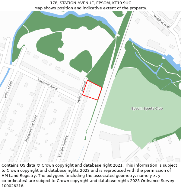 178, STATION AVENUE, EPSOM, KT19 9UG: Location map and indicative extent of plot
