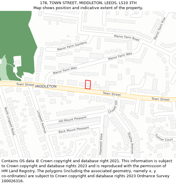 178, TOWN STREET, MIDDLETON, LEEDS, LS10 3TH: Location map and indicative extent of plot
