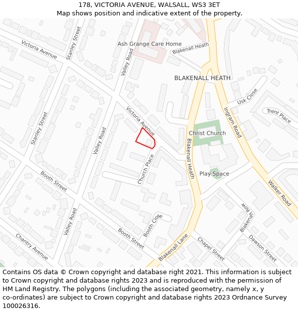 178, VICTORIA AVENUE, WALSALL, WS3 3ET: Location map and indicative extent of plot