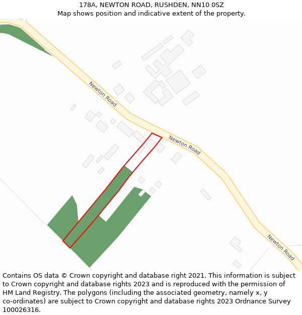 178A, NEWTON ROAD, RUSHDEN, NN10 0SZ: Location map and indicative extent of plot