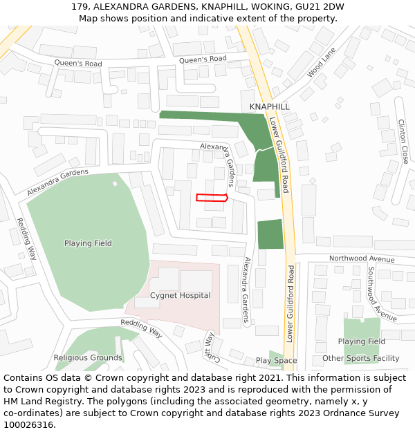 179, ALEXANDRA GARDENS, KNAPHILL, WOKING, GU21 2DW: Location map and indicative extent of plot