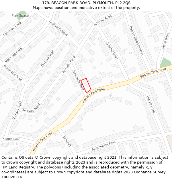 179, BEACON PARK ROAD, PLYMOUTH, PL2 2QS: Location map and indicative extent of plot