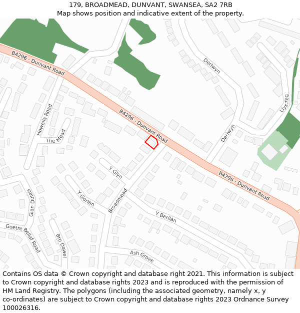 179, BROADMEAD, DUNVANT, SWANSEA, SA2 7RB: Location map and indicative extent of plot