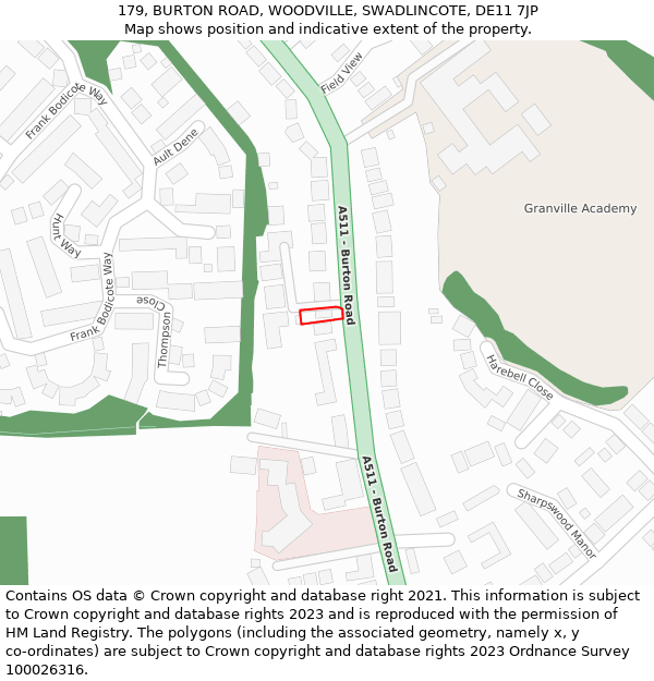 179, BURTON ROAD, WOODVILLE, SWADLINCOTE, DE11 7JP: Location map and indicative extent of plot