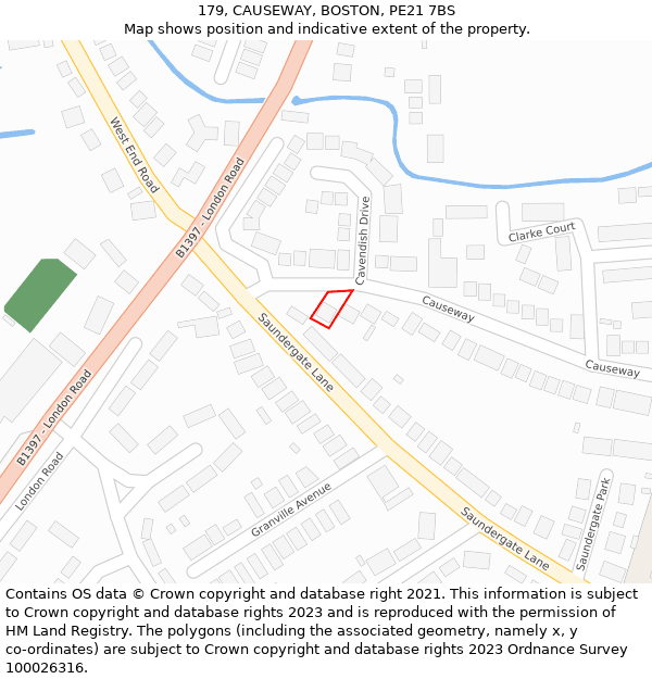 179, CAUSEWAY, BOSTON, PE21 7BS: Location map and indicative extent of plot