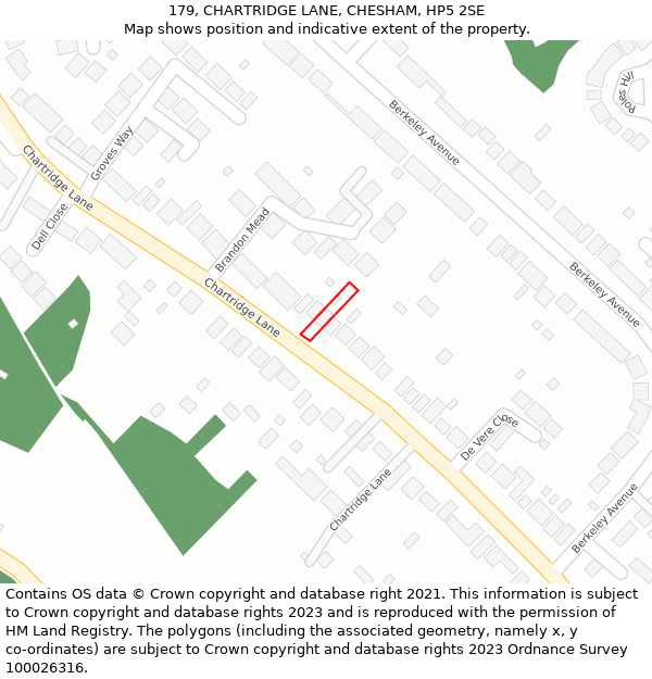 179, CHARTRIDGE LANE, CHESHAM, HP5 2SE: Location map and indicative extent of plot