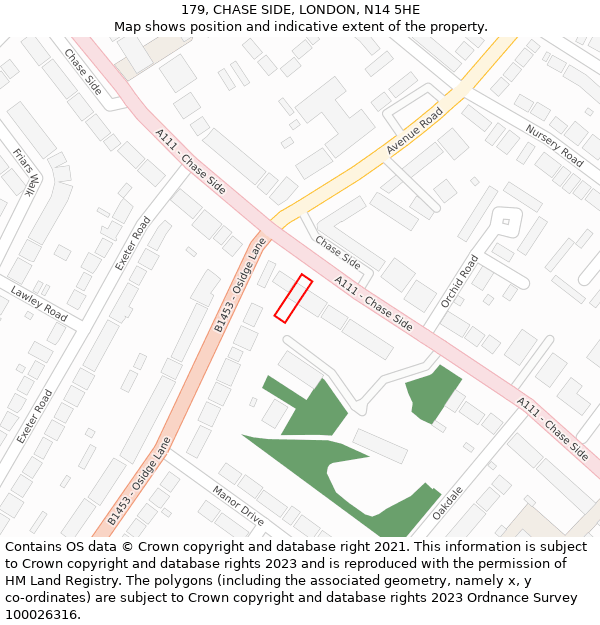 179, CHASE SIDE, LONDON, N14 5HE: Location map and indicative extent of plot