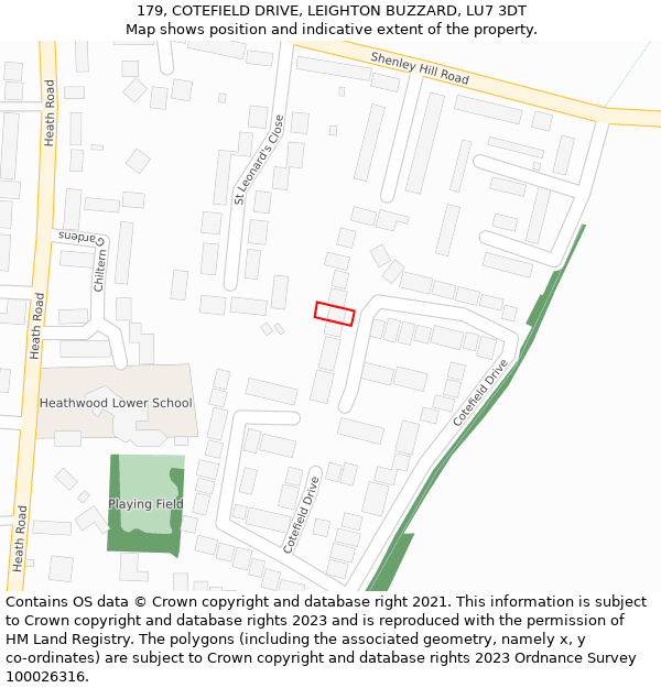 179, COTEFIELD DRIVE, LEIGHTON BUZZARD, LU7 3DT: Location map and indicative extent of plot