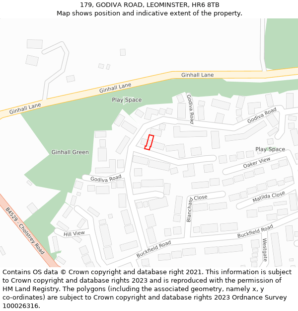 179, GODIVA ROAD, LEOMINSTER, HR6 8TB: Location map and indicative extent of plot