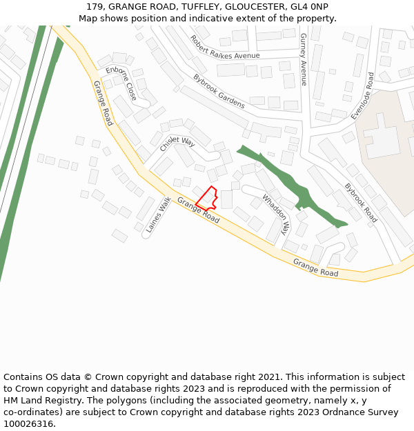 179, GRANGE ROAD, TUFFLEY, GLOUCESTER, GL4 0NP: Location map and indicative extent of plot