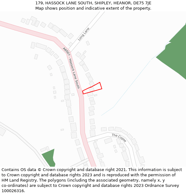 179, HASSOCK LANE SOUTH, SHIPLEY, HEANOR, DE75 7JE: Location map and indicative extent of plot