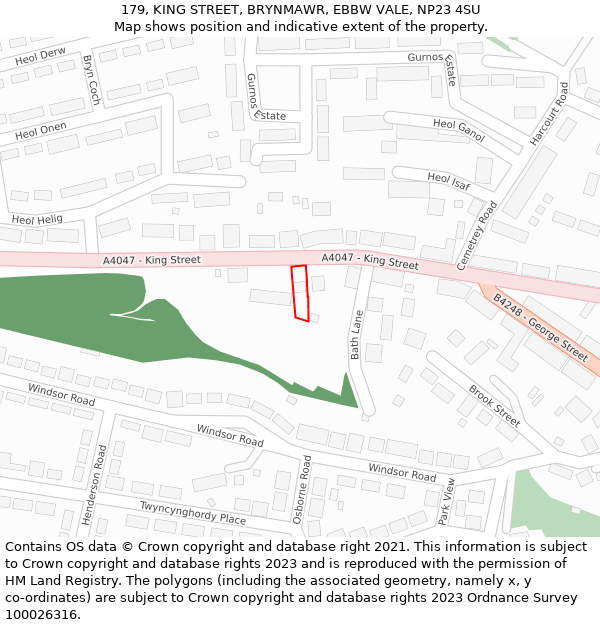179, KING STREET, BRYNMAWR, EBBW VALE, NP23 4SU: Location map and indicative extent of plot