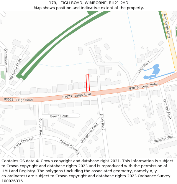 179, LEIGH ROAD, WIMBORNE, BH21 2AD: Location map and indicative extent of plot