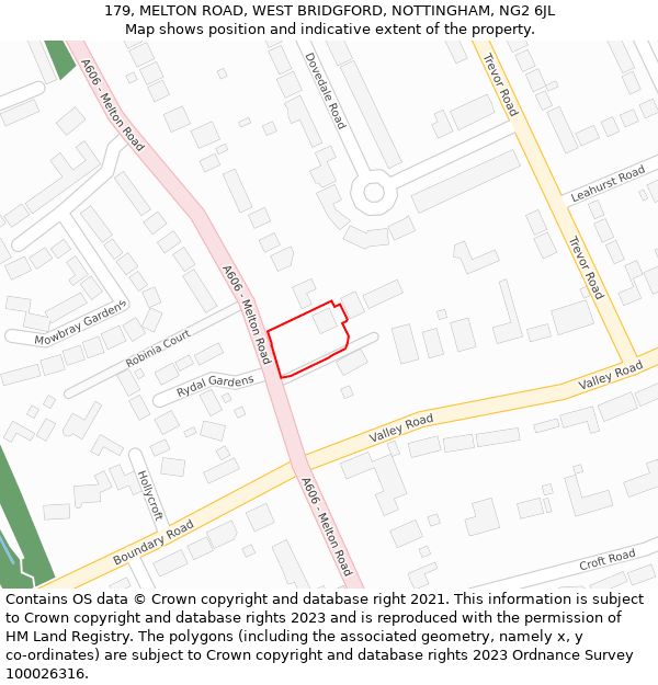 179, MELTON ROAD, WEST BRIDGFORD, NOTTINGHAM, NG2 6JL: Location map and indicative extent of plot