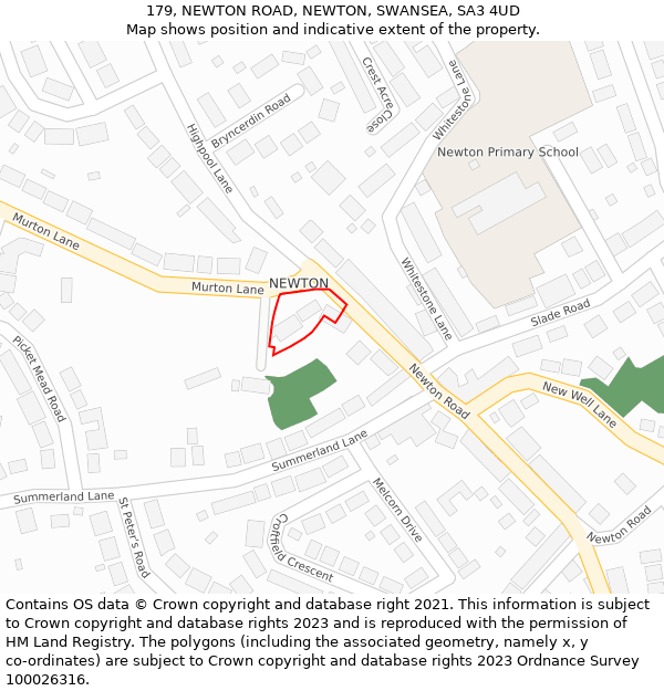 179, NEWTON ROAD, NEWTON, SWANSEA, SA3 4UD: Location map and indicative extent of plot