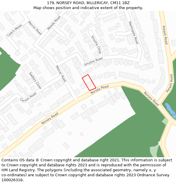 179, NORSEY ROAD, BILLERICAY, CM11 1BZ: Location map and indicative extent of plot