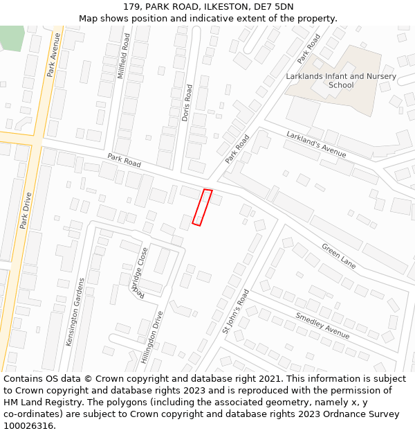 179, PARK ROAD, ILKESTON, DE7 5DN: Location map and indicative extent of plot