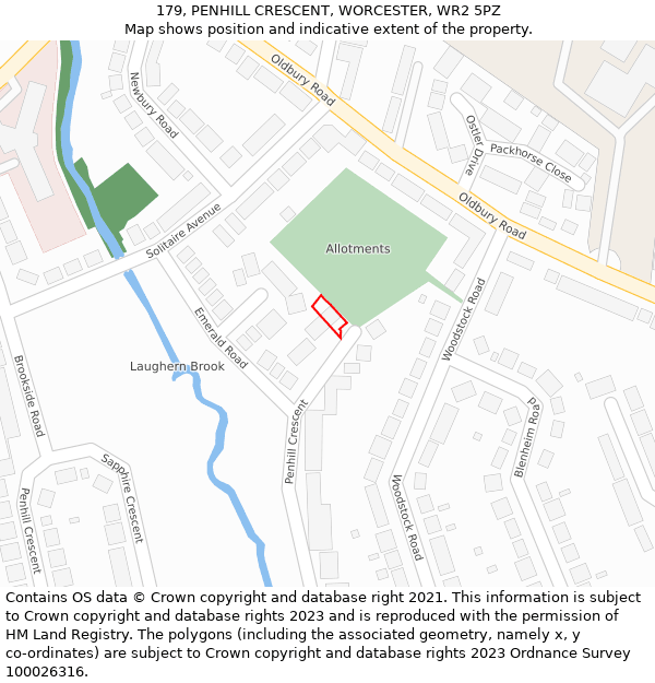 179, PENHILL CRESCENT, WORCESTER, WR2 5PZ: Location map and indicative extent of plot
