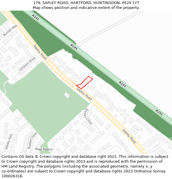 179, SAPLEY ROAD, HARTFORD, HUNTINGDON, PE29 1YT: Location map and indicative extent of plot