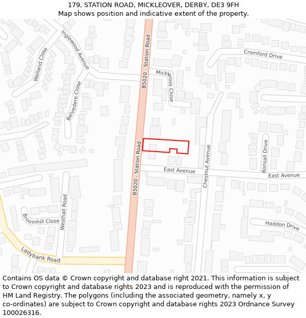 179, STATION ROAD, MICKLEOVER, DERBY, DE3 9FH: Location map and indicative extent of plot