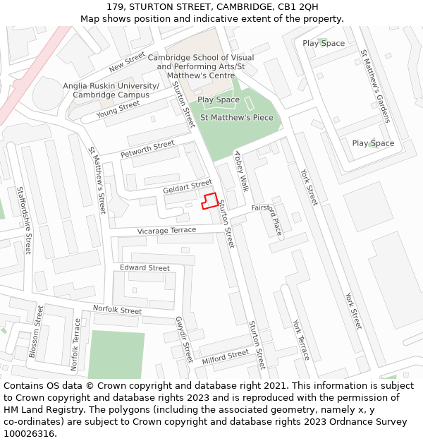 179, STURTON STREET, CAMBRIDGE, CB1 2QH: Location map and indicative extent of plot