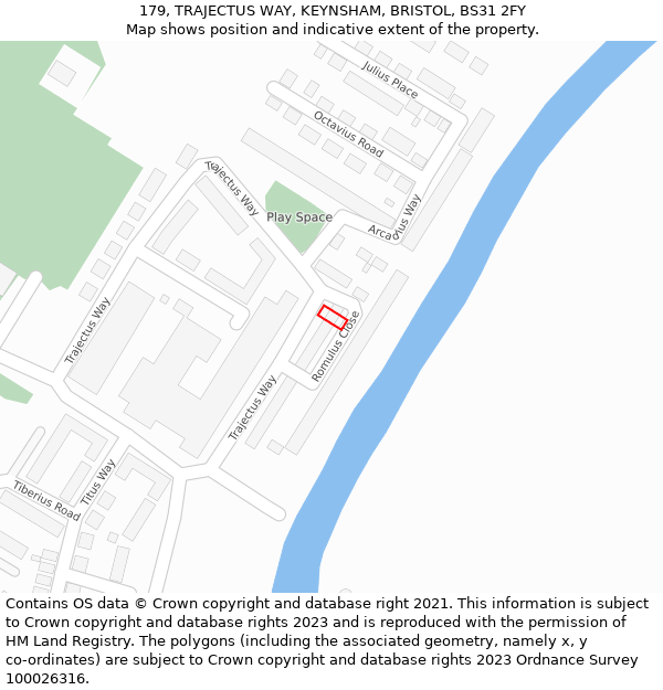 179, TRAJECTUS WAY, KEYNSHAM, BRISTOL, BS31 2FY: Location map and indicative extent of plot