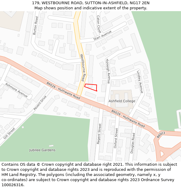 179, WESTBOURNE ROAD, SUTTON-IN-ASHFIELD, NG17 2EN: Location map and indicative extent of plot