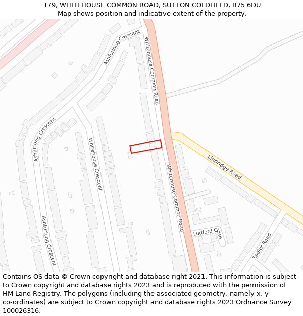 179, WHITEHOUSE COMMON ROAD, SUTTON COLDFIELD, B75 6DU: Location map and indicative extent of plot