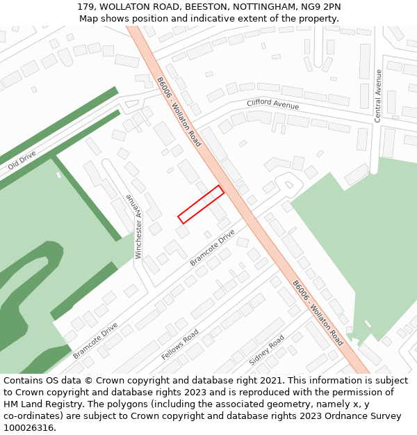 179, WOLLATON ROAD, BEESTON, NOTTINGHAM, NG9 2PN: Location map and indicative extent of plot
