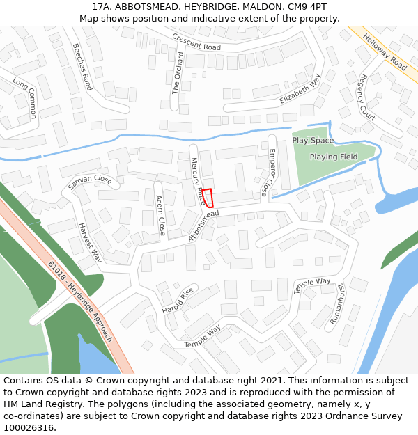 17A, ABBOTSMEAD, HEYBRIDGE, MALDON, CM9 4PT: Location map and indicative extent of plot