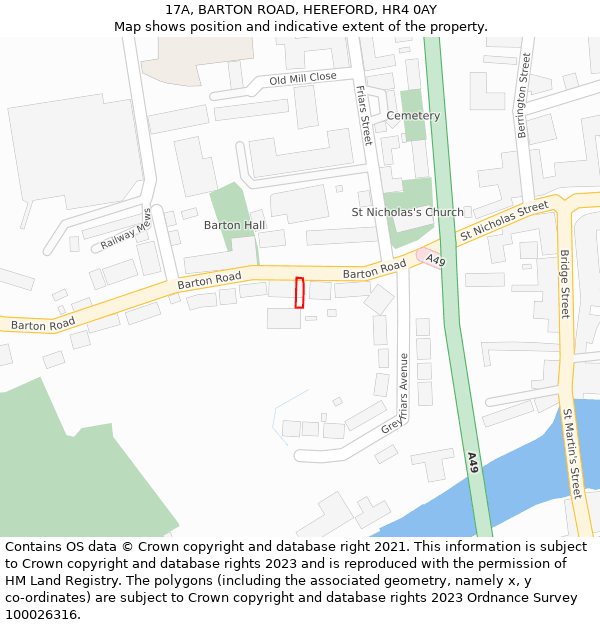 17A, BARTON ROAD, HEREFORD, HR4 0AY: Location map and indicative extent of plot