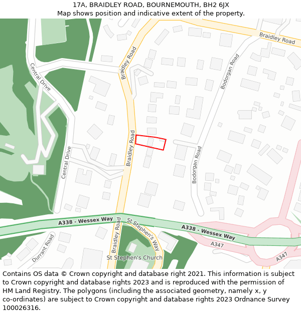17A, BRAIDLEY ROAD, BOURNEMOUTH, BH2 6JX: Location map and indicative extent of plot